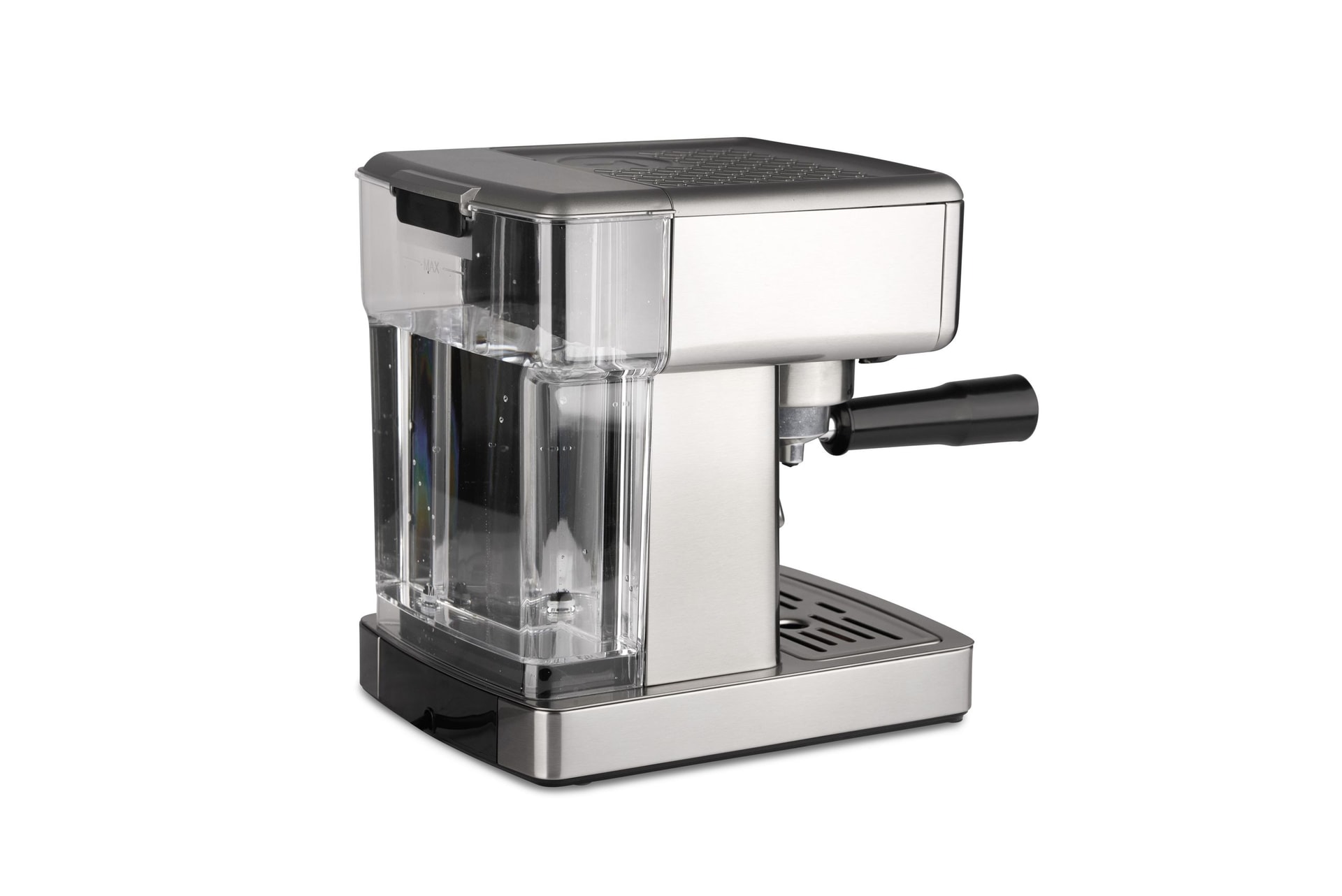 Studioproductfoto van een Vivid Green-espressomachine van de zijkant